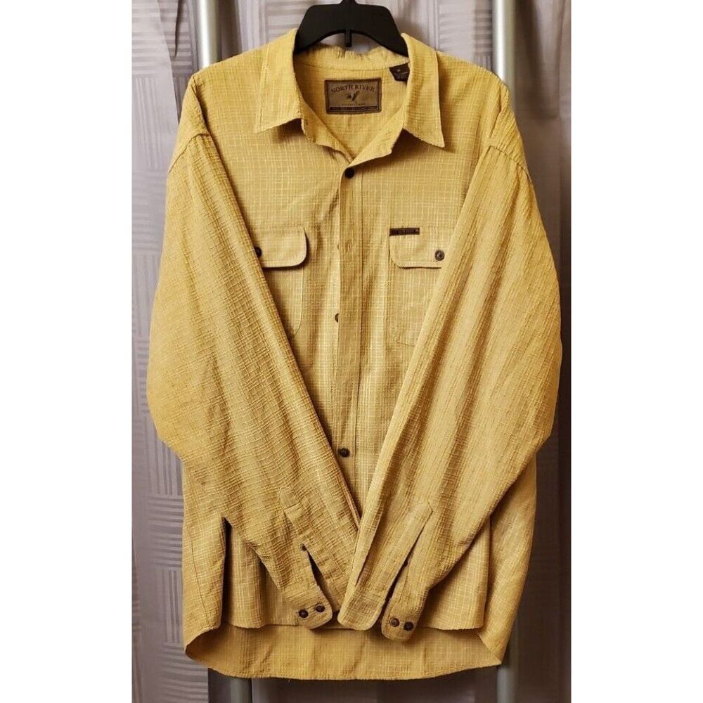 North River Outfitters Textured Long Sleeve Button Down Shirt Men's XL Mustard‎